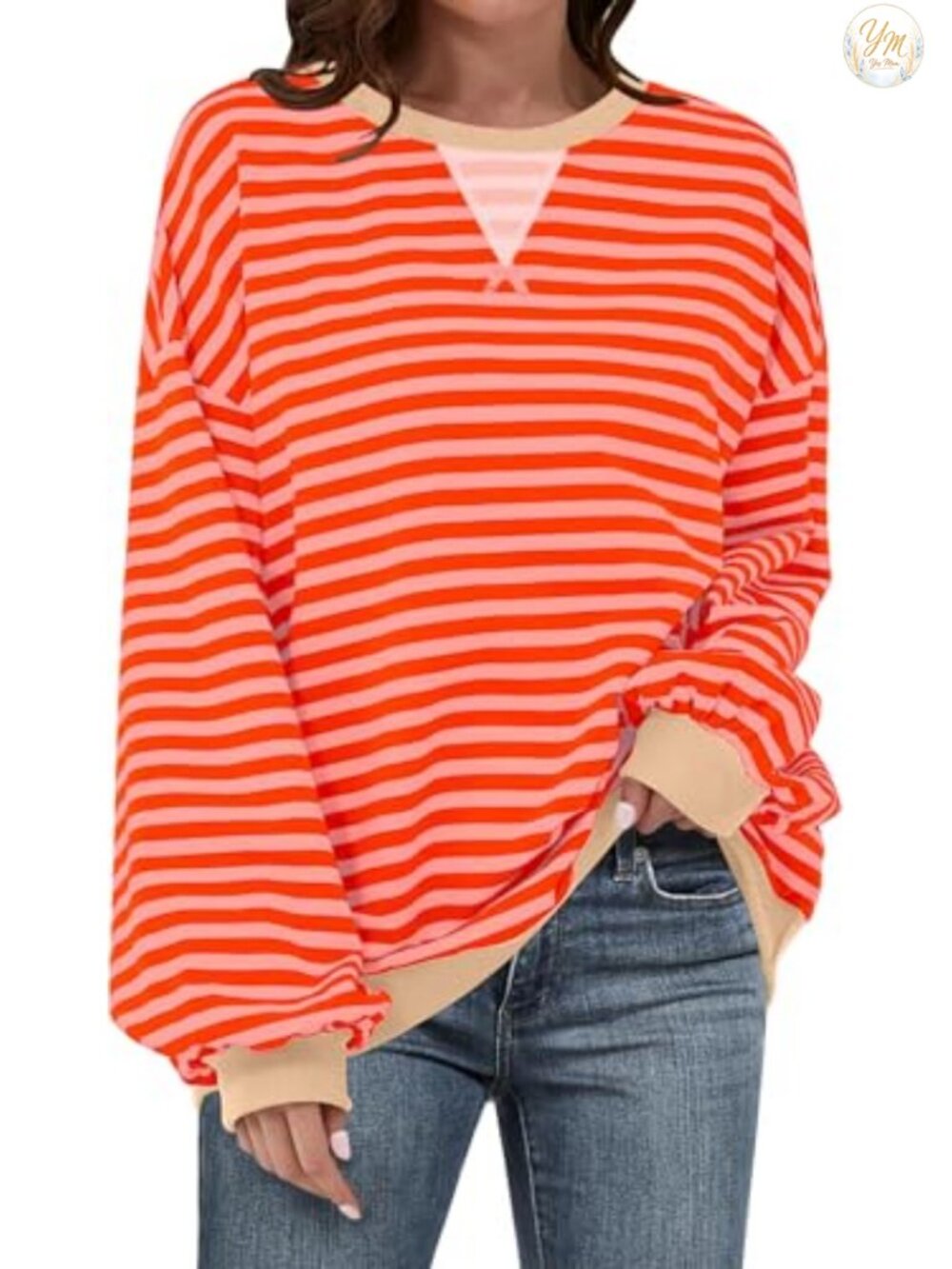 Oversized Striped Crewneck Sweatshirt Long Sleeve Casual Pullover